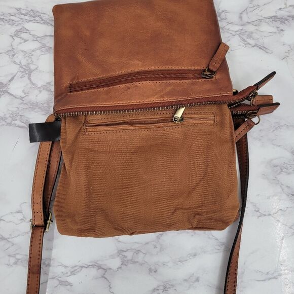 Leather Brown Embossed Floral Tooled Mini Crossbody Bag Purse - Picture 10 of 13